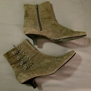 Green suede booties size 8